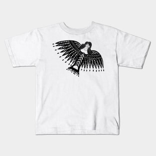 Folk Art Angel with Wings in Black Kids T-Shirt